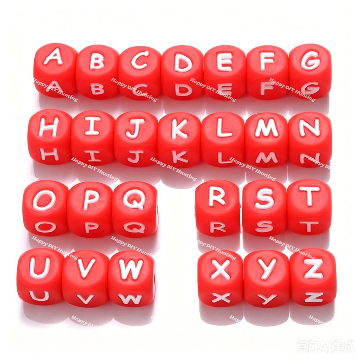 12mm Red silicone alphabet cube beads full A-Z food grade silicone letter beads