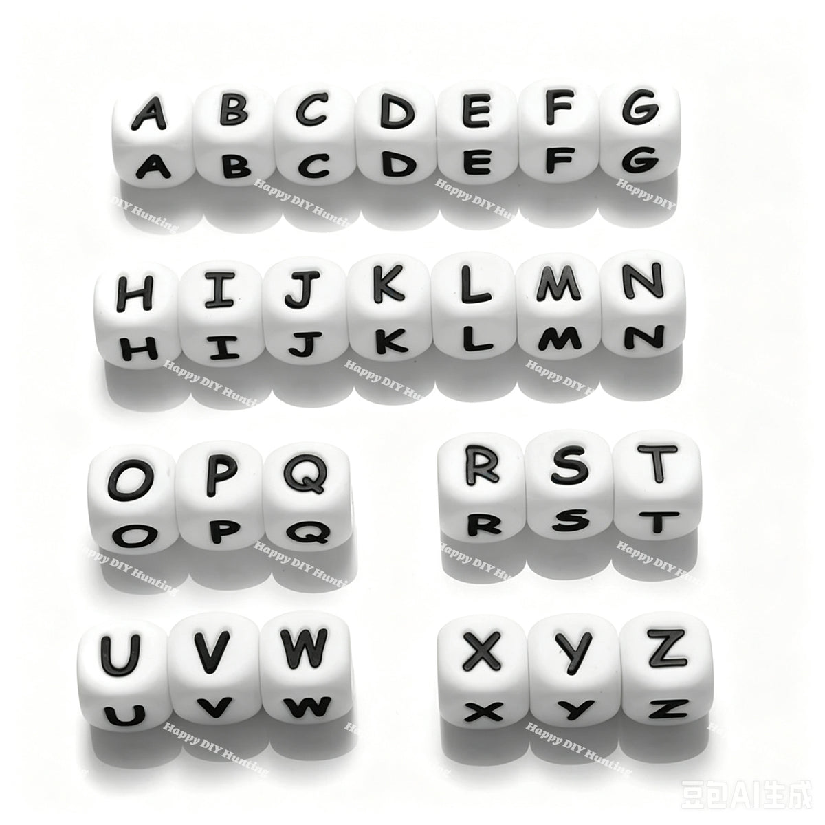 12mm White silicone alphabet cube beads full A-Z food grade silicone letter beads