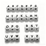 12mm White silicone alphabet cube beads full A-Z food grade silicone letter beads
