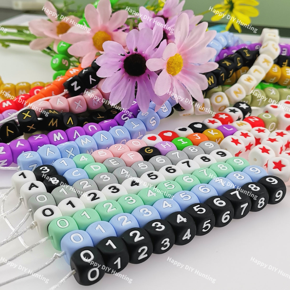 12mm multi color silicone alphabet cube beads full A-Z food grade silicone letter beads