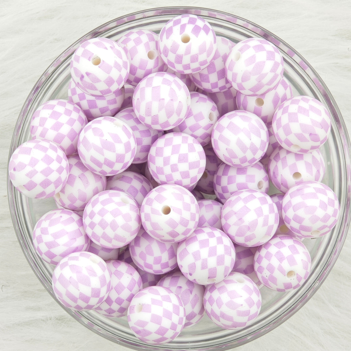 15mm white dots purple background  Printed Silicone Beads