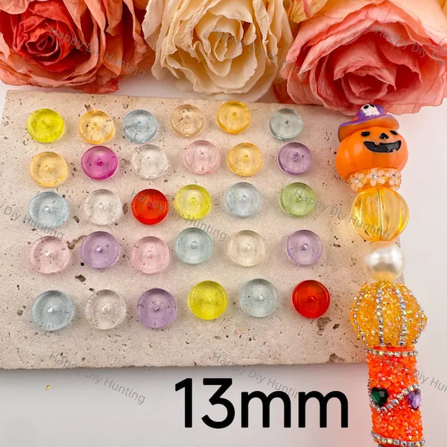 13mm multi-color transparent flat disc resin spacer beads, small through hole design for layering DIY beadable pens, bag charms and handmade jewelry craft accessories.