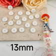 13mm solid white flat disc resin spacer beads with small central through hole, solid matte white resin material for layering DIY beadable pens, bag charms and handmade jewelry craft accessories.