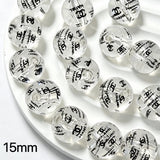 15mm designer glossy transparent CC printed round acrylic beads for DIY beadable pens and jewelry crafts