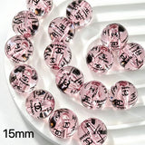 15mm designer glossy transparent CC pink printed round acrylic beads for DIY beadable pens and jewelry crafts