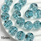 15mm designer glossy transparent Tiff*ny printed round acrylic beads for DIY beadable pens and jewelry crafts