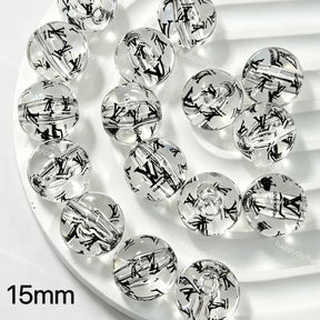 15mm designer glossy transparent V*L printed round acrylic beads for DIY beadable pens and jewelry crafts