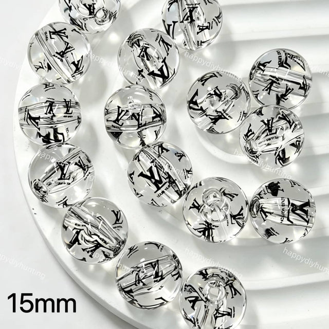 15mm designer glossy transparent V*L printed round acrylic beads for DIY beadable pens and jewelry crafts