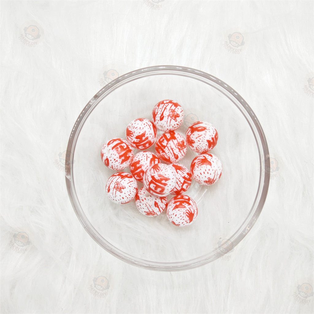 15mm Bloody Hand Scary Pattern Printed Silicone Beads