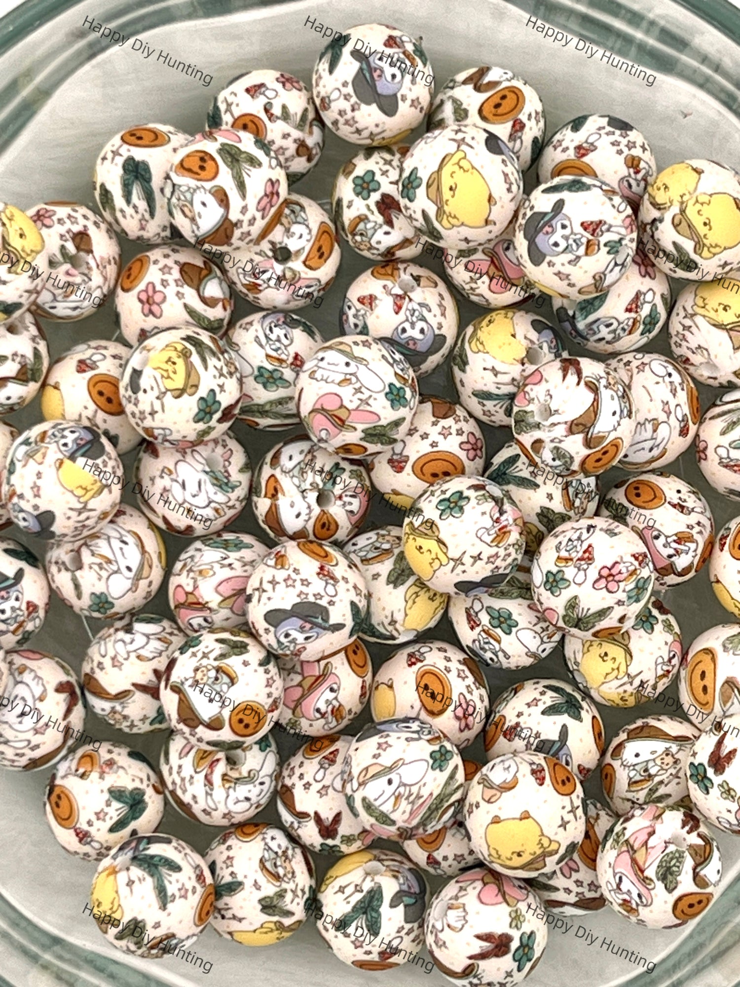 15mm Camping Sanrio Family Printed Silicone Beads