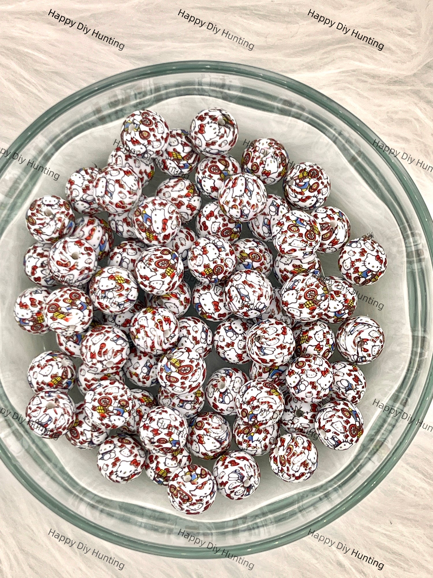 15mm Cycling Kitty Cat Printed Silicone Beads