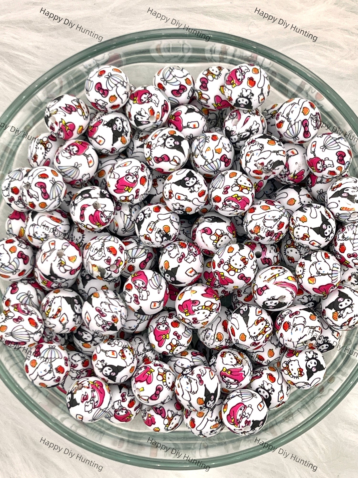 15mm Kulomi,Melody,Laurel Dog And Kitty Cat Printed Silicone Beads