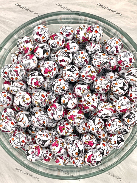 15mm Kulomi,Melody,Laurel Dog And Kitty Cat Printed Silicone Beads