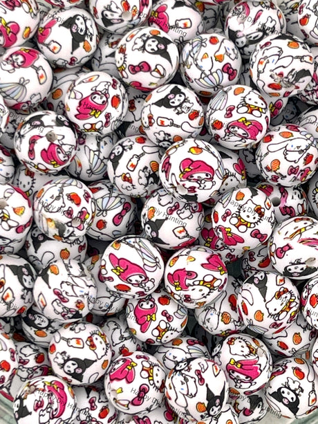 15mm Kulomi,Melody,Laurel Dog And Kitty Cat Printed Silicone Beads