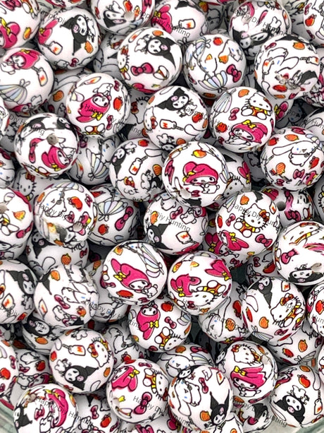 15mm Kulomi,Melody,Laurel Dog And Kitty Cat Printed Silicone Beads