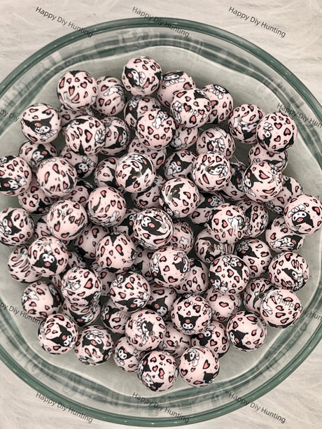 15mm Love Kouromi Printed Silicone Beads