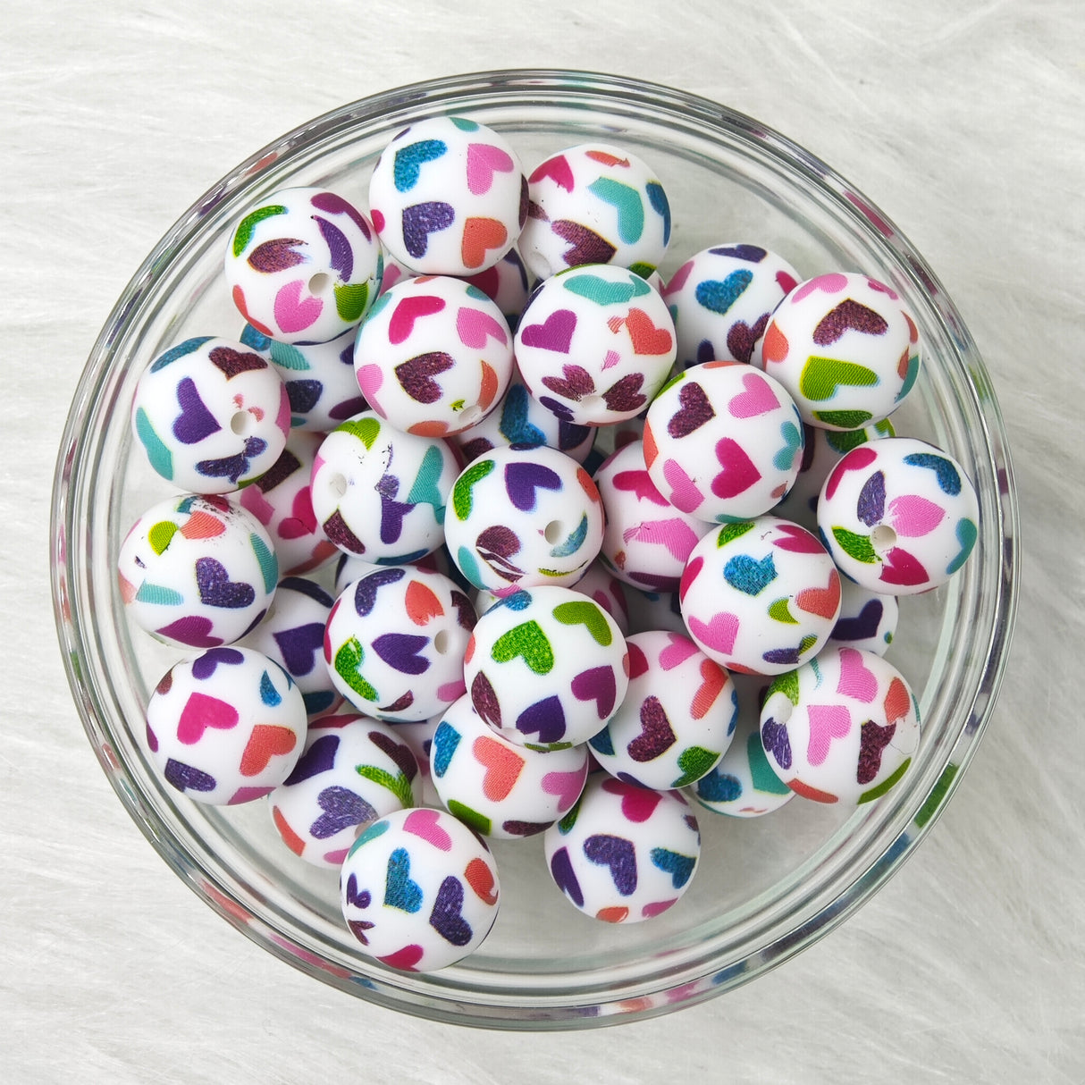 15mm colorful hearts Printed Silicone Beads