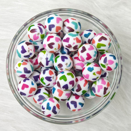 15mm colorful hearts Printed Silicone Beads