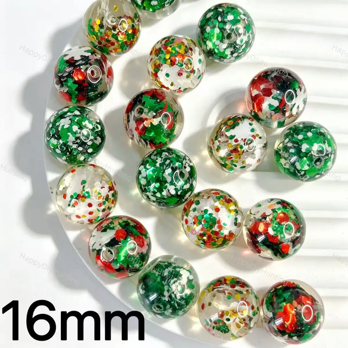 16mm clear christmas confetti sequin round acrylic beads for DIY beadable pens holiday crafts