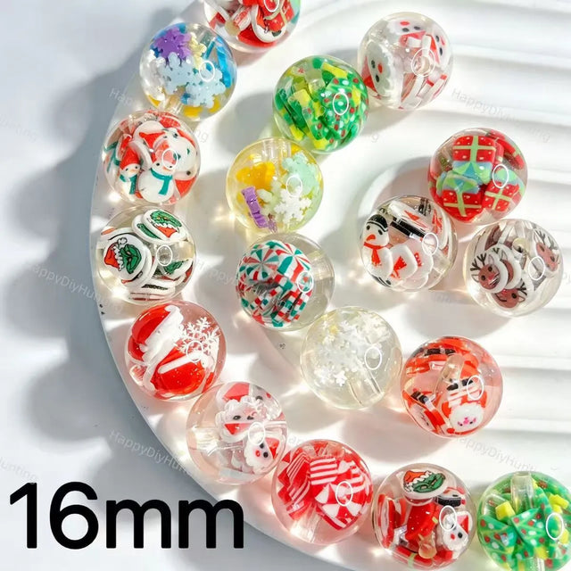 16mm clear christmas mini filler round acrylic beads with snowman santa for DIY beadable pens
