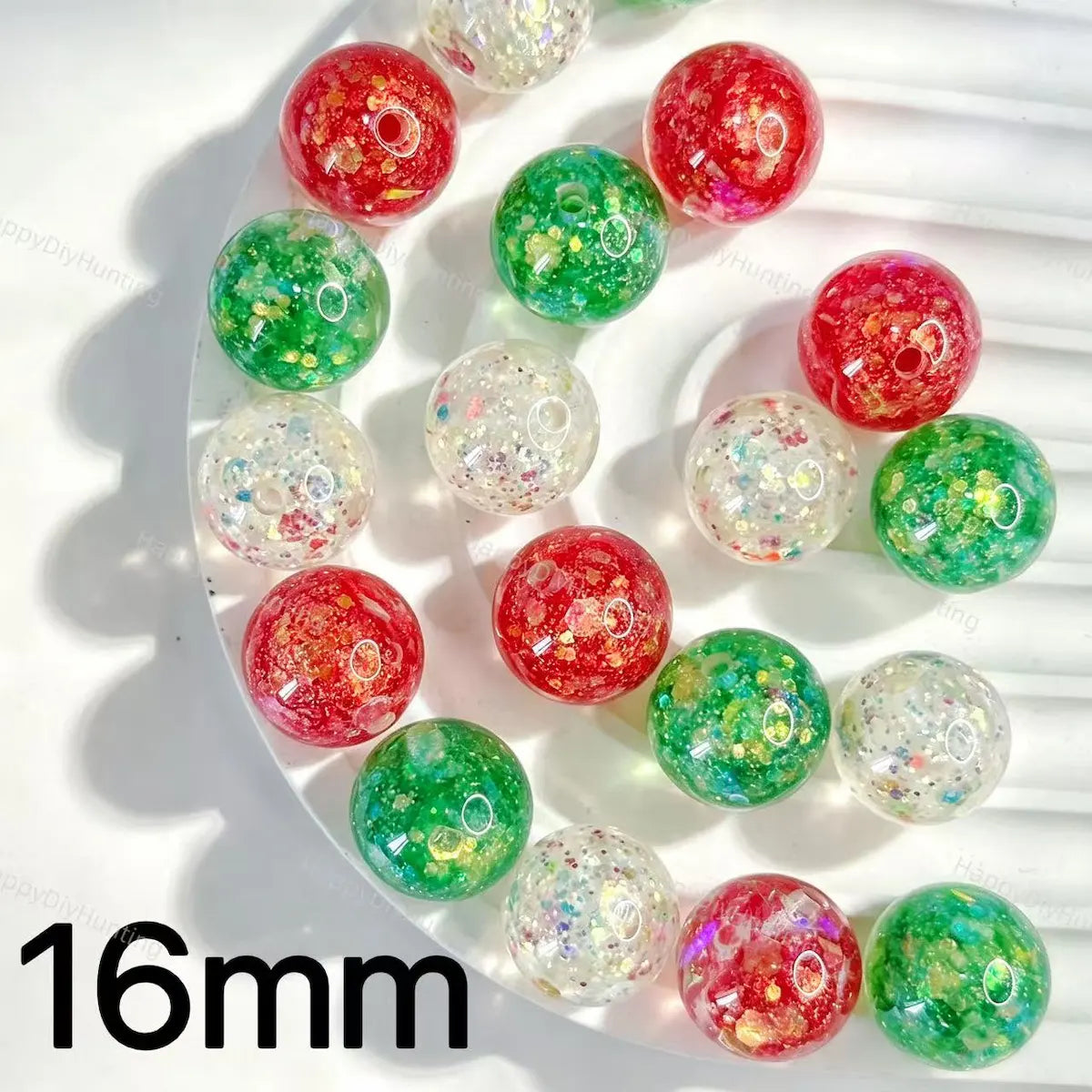 16mm clear red green glitter filled round acrylic beads for DIY beadable pens holiday crafts