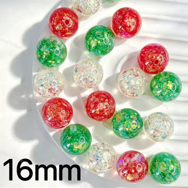 16mm clear red green glitter filled round acrylic beads for DIY beadable pens holiday crafts