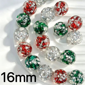 16mm transparent red green silver foil filled round acrylic beads for DIY beadable pens holiday crafts