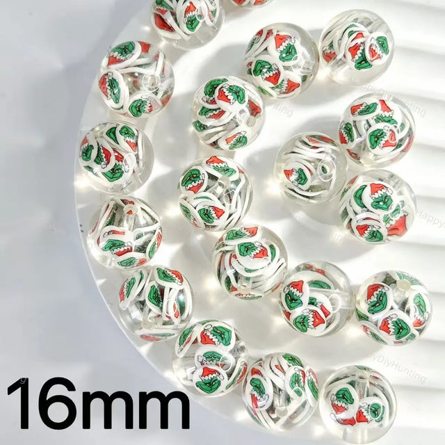 16mm clear green Christmas character slices filler round acrylic beads for DIY beadable pens holiday crafts