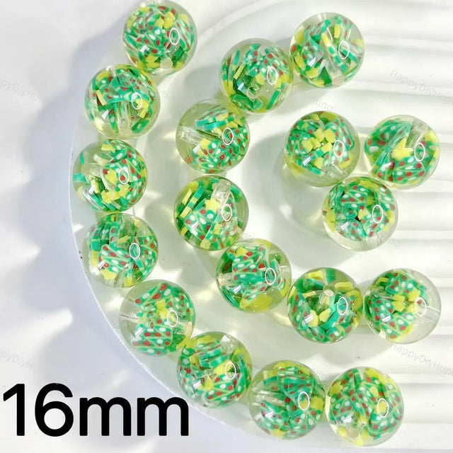 16mm clear green christmas confetti filler round acrylic beads for DIY beadable pens holiday crafts