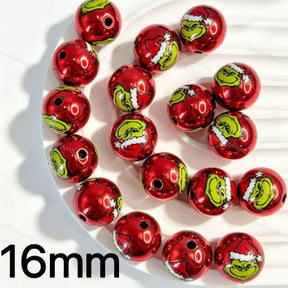 16mm shiny red holiday character print round acrylic beads for DIY beadable pens christmas crafts