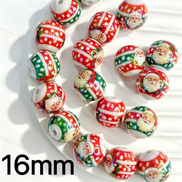 16mm glossy santa claus print round acrylic beads for DIY beadable pens christmas crafts