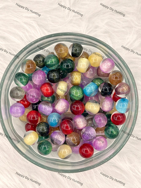 16mm Colorful Glitter River Round Acrylic Beads