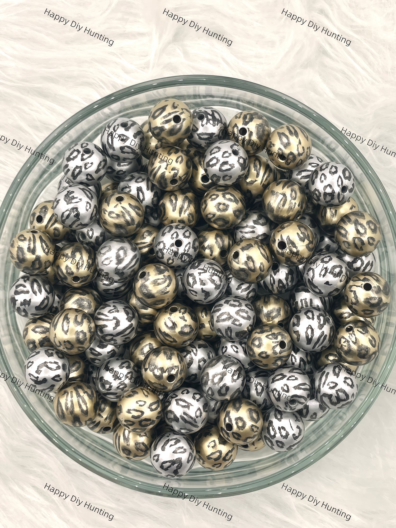 16mm Gold and Sliver Leopard Print Round Acrylic Beads Wholesale