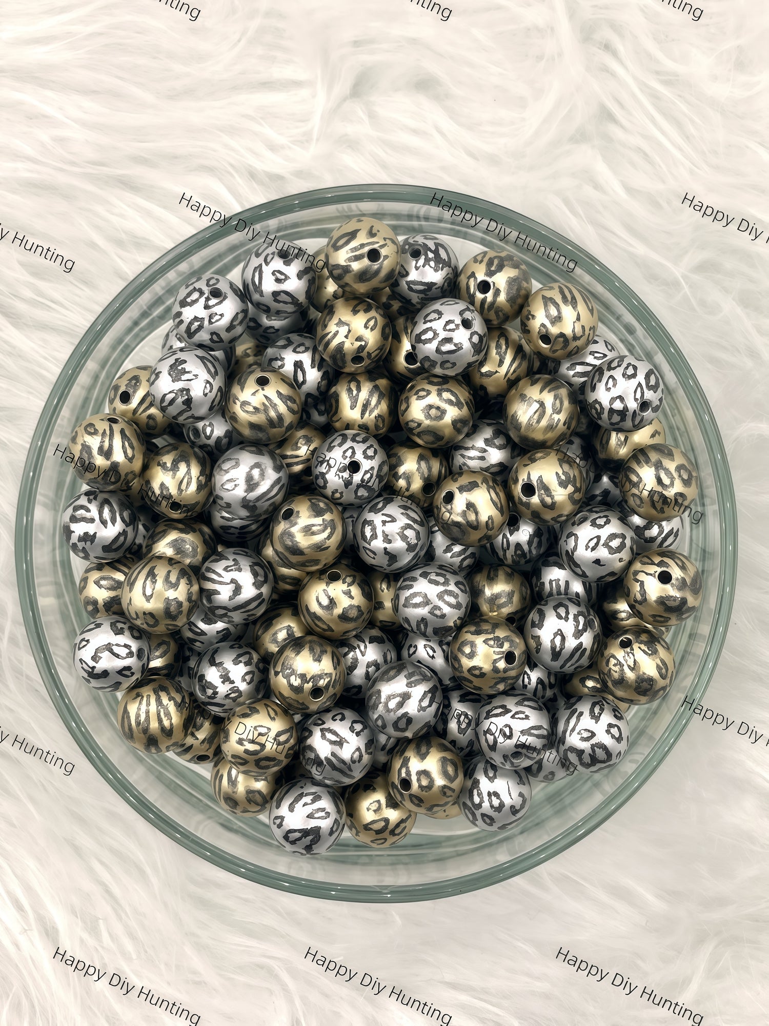 16mm Gold and Sliver Leopard Print Round Acrylic Beads Wholesale