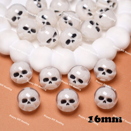 16mm Halloween skeleton acrylic beads 8pcs bag skull print craft focal beads for pen jewelry