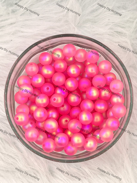 16mm Pink UV Finish Frosted Matte Cat Eye Round Acrylic Beads