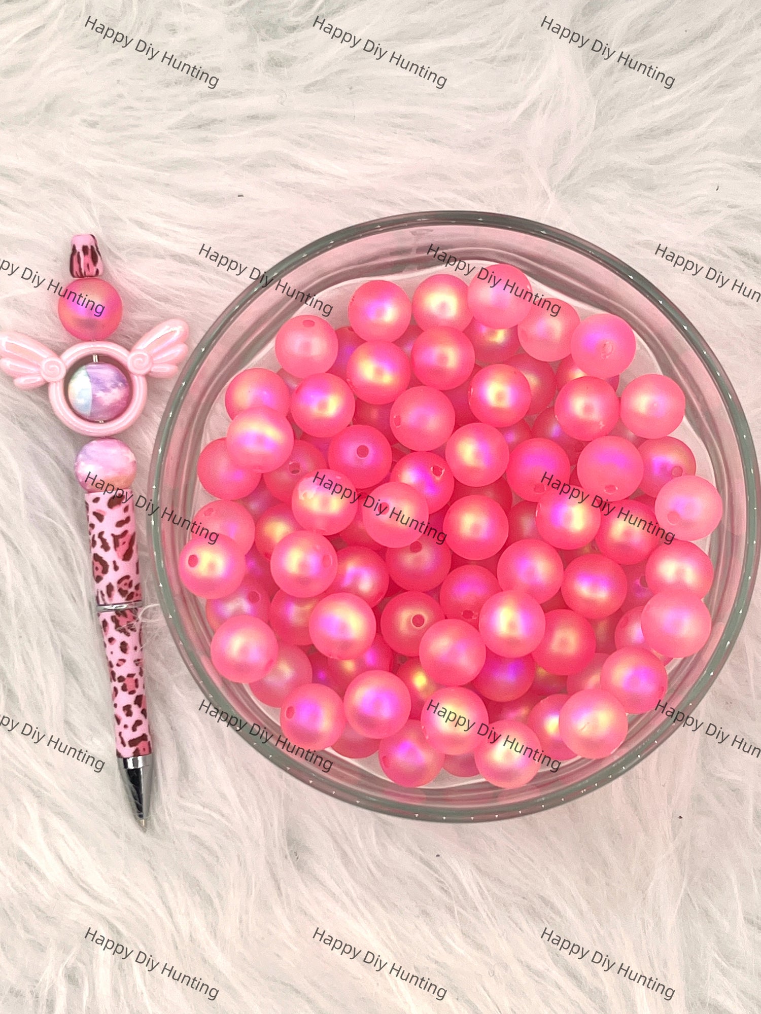 16mm Pink UV Finish Frosted Matte Cat Eye Round Acrylic Beads
