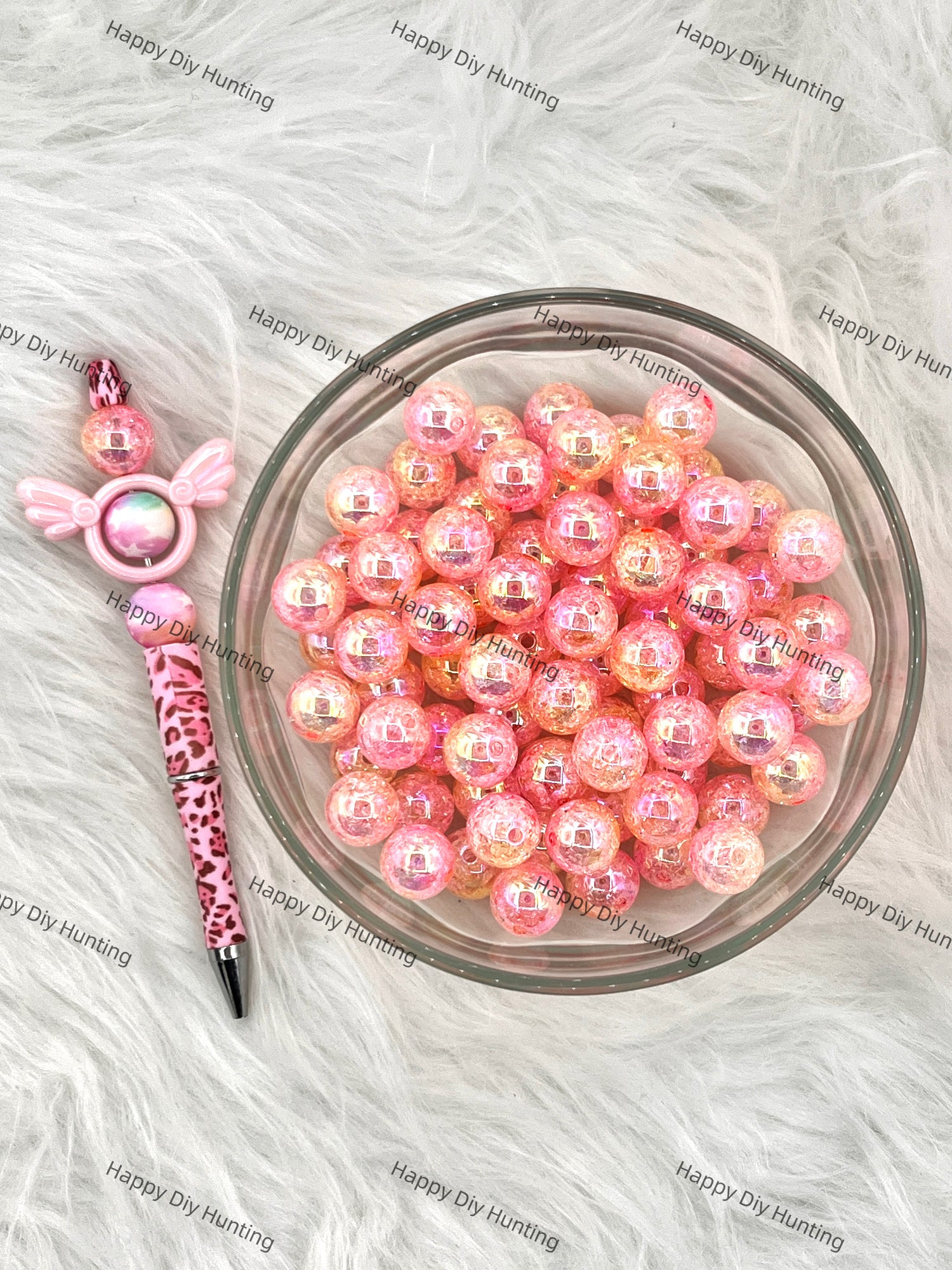 16mm Pink and Orange Gradient Obrent Round Crackle Acrylic Beads
