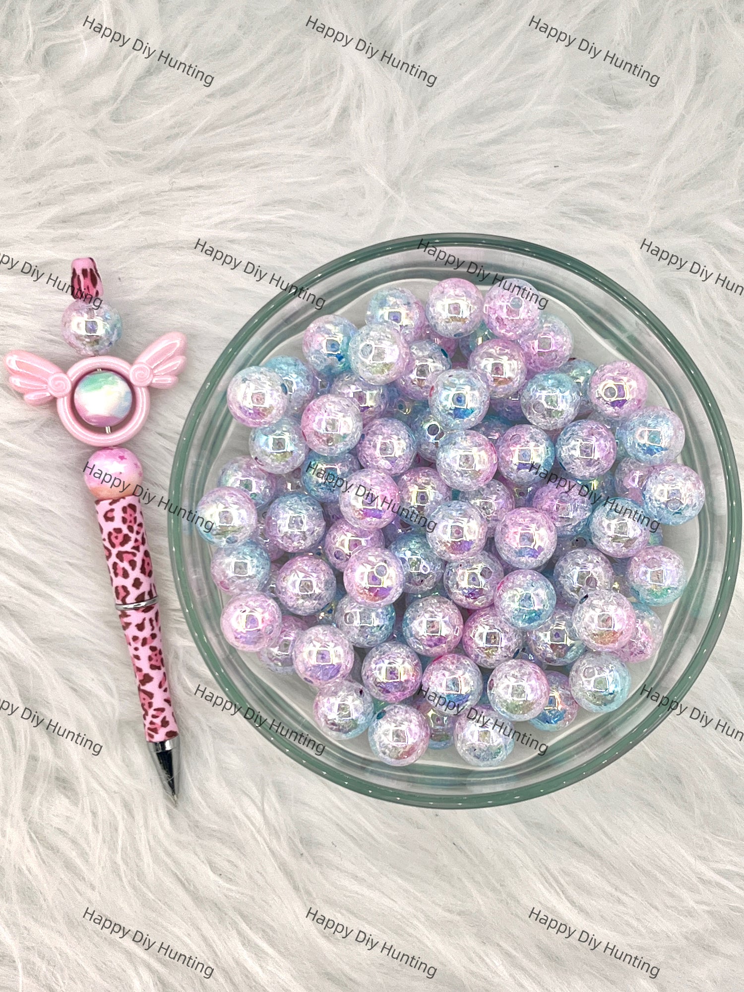 16mm Purple and Blue Gradient Obrent Round Crackle Acrylic Beads with pen