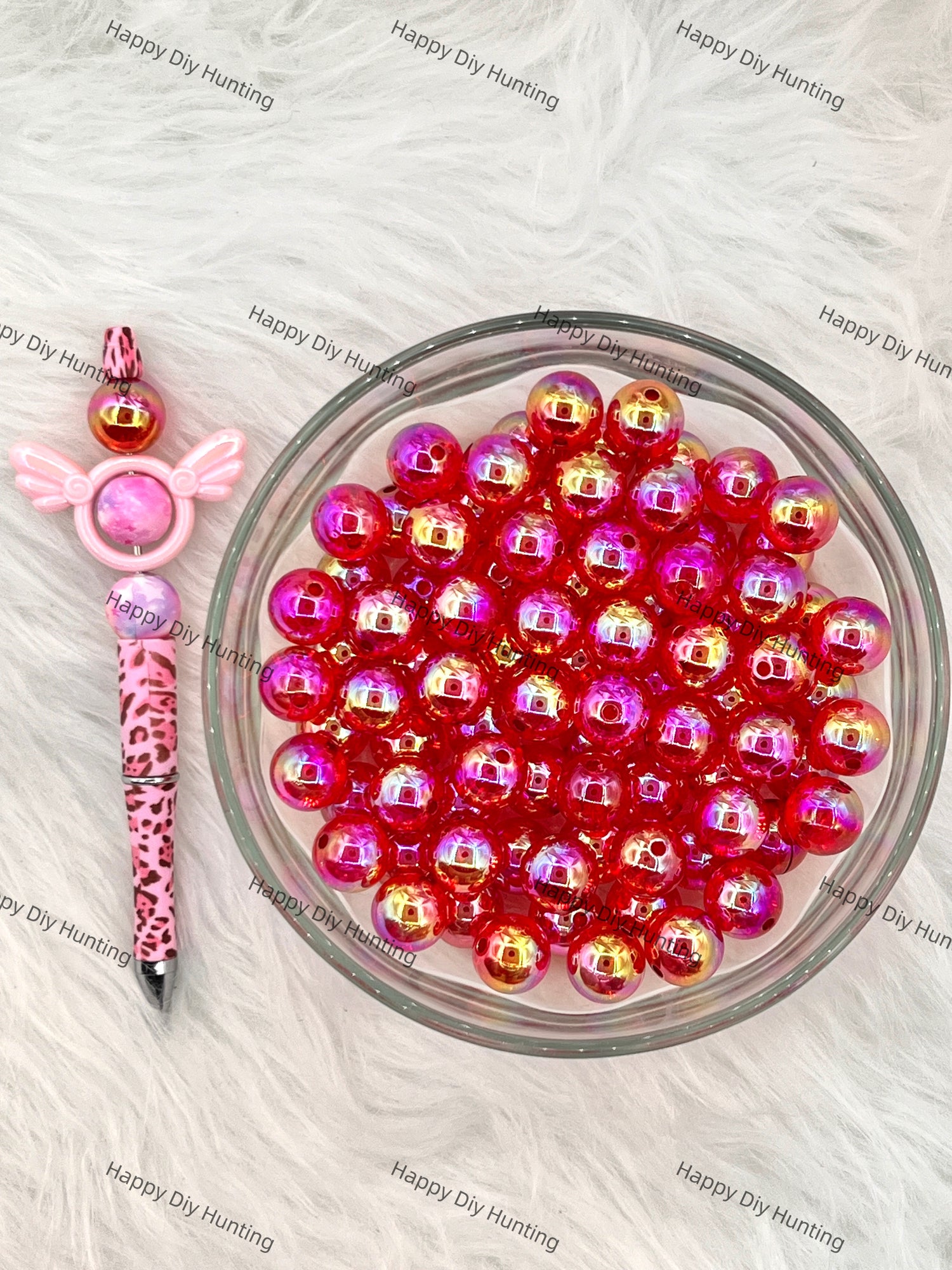 16mm Red Glossy Round Acrylic Beads with Air Bubbles