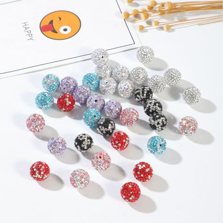 16mm, Round Clay Beads with Colorful Rhinestones