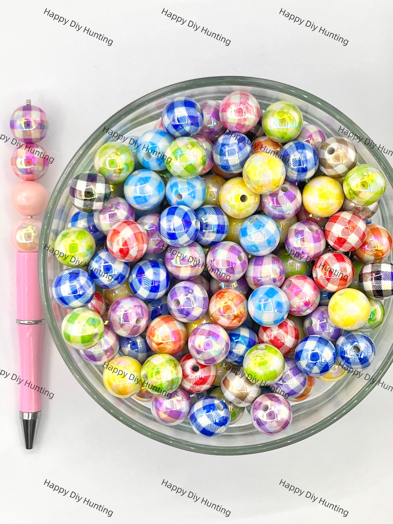 16mm Round Checkered crylic Beads，Mixed Color