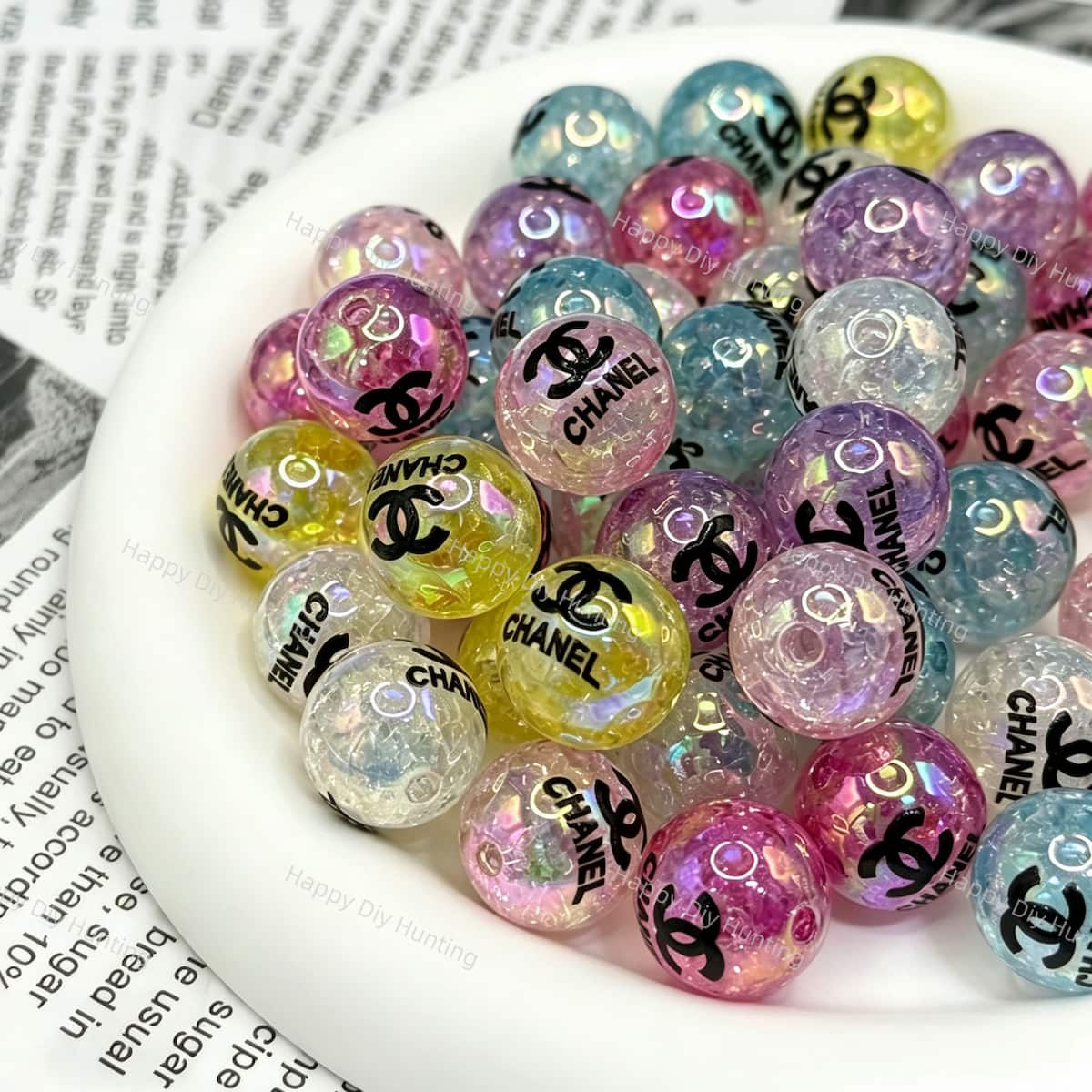 16mm Iridescent Crackle Print Round Acrylic Beads, DIY beadable pen and jewelry making supplies