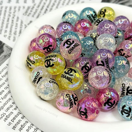16mm Iridescent Crackle Print Round Acrylic Beads, DIY beadable pen and jewelry making supplies