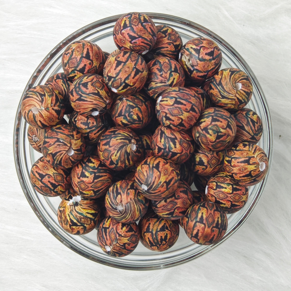 15mm Brown Strip Printed Silicone Beads