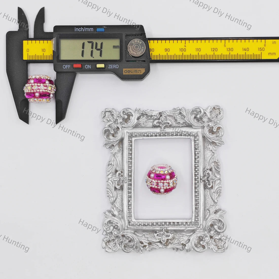 17mm Ornate Pearl Inlaid Rhinestone Beads, Large Hole Decor Beads for Beadable Pen Making