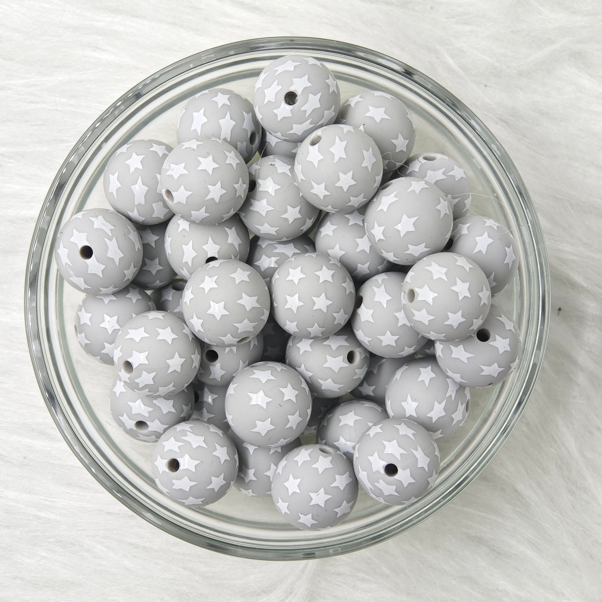 15mm white stars and gray background Printed Silicone  Beads