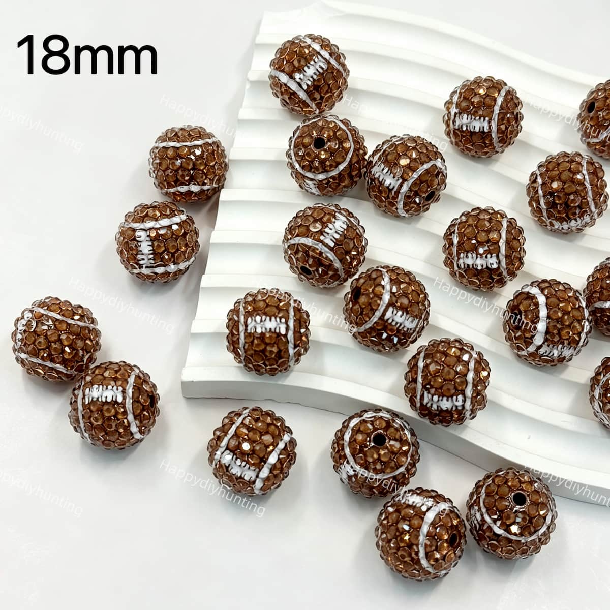 18mm brown baseball rhinestone beads for DIY beadable pens and sports crafts