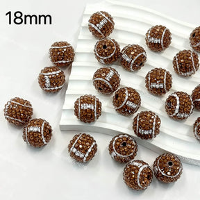 18mm brown baseball rhinestone beads for DIY beadable pens and sports crafts