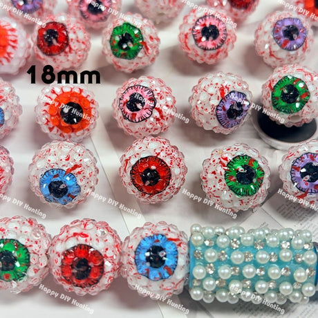 18mm Scary Eyeball Sugar Rhinestone Round Acrylic Beads